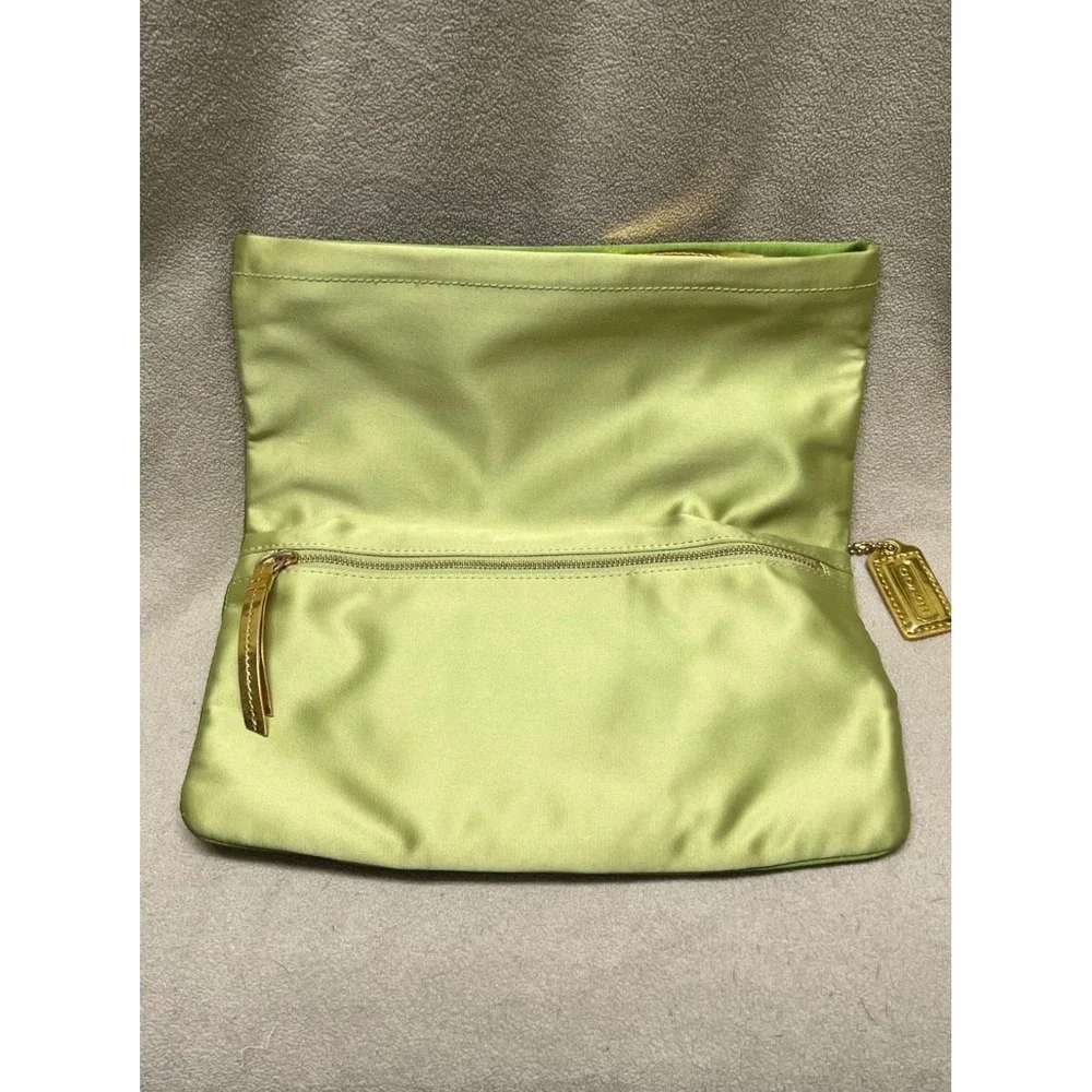 COACH 12926 AMANDA FOLD OVER Green SATIN CHAIN SHOULDER BAG